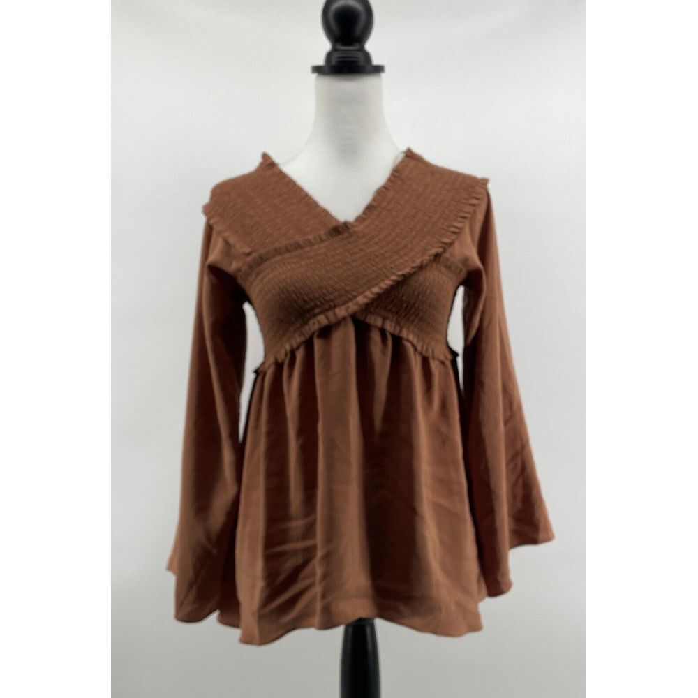 Flawless Top Women's‎ Large Babydoll Boho Peasant Cottagecore Burnt Orange NEW